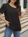 S Black Solid Asymmetric Neck T-Shirt