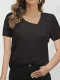 S Black Solid Asymmetric Neck T-Shirt