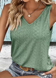 Green Eyelet Embroidered Back Twist Tank Top